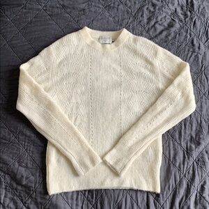 FRNCH Cream Crew Neck Sweater with Textured Ribbed Pattern